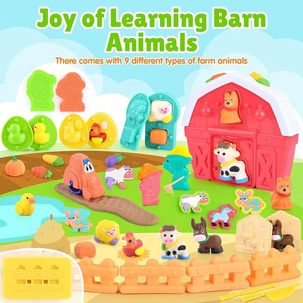 Farm Animals Color Dough Toys for Kids Ages 2-4-8, Big Red Barn Farm Playset with Animal Figures Clay Dough Modeling Tools, Art Crafts Toddler Learning Toy, Ideal Christmas Birthday Gifts