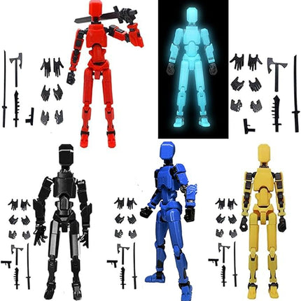 (Assembly Completed) T13 Action Figures Set Lucky Dummy Nova 13 Action Figure Robot Anime Stick Figures Fidget Toys for Boys Multi Movable Joints Gifts Toys for Kids (5PackYG)