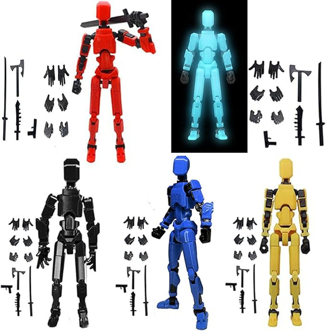 (Assembly Completed) T13 Action Figures Set Lucky Dummy Nova 13 Action Figure Robot Anime Stick Figures Fidget Toys for Boys Multi Movable Joints Gifts Toys for Kids (5PackYG)