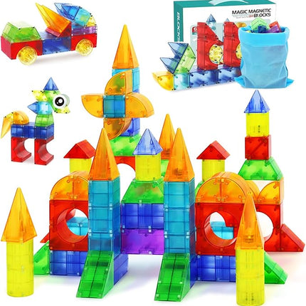 Magnetic Blocks,66 PCS Translucent Building Toys for Toddlers 3+,Multi Shape Magnet Building Blocks STEM Preschool Montessori Sensory Toys for 3 4 5 6 Year Old Kids Boys Girls