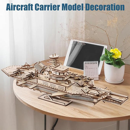 3D Wooden Puzzles for Adults, 242 PCS 3D Puzzles for Adults- Brain Teaser Wooden Puzzles for Father/Son, Gifts for Fathe/Son, Decompression 3D Puzzle Wood Models Kits (1.Aircraft Carrier)