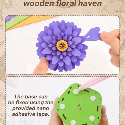 Welsky 3D Dahlia Wooden Puzzles for Adults, DIY Wooden Flower Craft Kit, Artificial Flowers Model Kit to Assemble for Adults.(6.14 * 3.9 * 8.86in 117PCS)