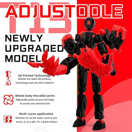 8Inch T13 Action Figure Assembly Completed,3D Printed Multi-Jointed Movable Toy Nova 13 Action Figures Desktop Decorations for Game Lovers Toy (Black Red)