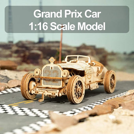 ROKR 3D Wooden Puzzle for Adults-Mechanical Car Model Kits-Brain Teaser Puzzles-Vehicle Building Kits-Unique Gift for Adults on Birthday/Christmas Day(1:16 Scale)(MC401-Grand Prix Car)