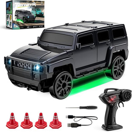 1:64 Scale Off-Road RC Drift Muscle Truck, Proportional Steering & 4WD Rig– 2.4GHz Gun Remote Car, Type-C Fast Charge SUV, Multi-Terrain Drift Tires – Learn Advanced Skills Blackout Overlord