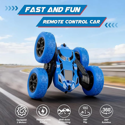 Remote Control Car, RC Cars Toys for Kids Ages 6-12, 2.4GHz RC Stunt Truck with 360° Double-Sided Flips, 4WD Off-Road Racing, Christmas Birthday Gifts for 3 4 5 6 7 5-7 6-8 8-10 Year Old Boys Girls