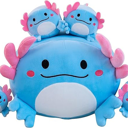 Axolotl Plush, 16" Cute Axolotl Stuffed Animals Mommy with 4 Baby Plushies in Tummy,Soft Jumbo Axolotl Plush Christmas and Birthday Gifts for Girls Boys