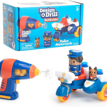 Educational Insights Design & Drill Bolt Buddies Police Motorcycle - Construction Toys & Toddler Tools, Kids Tool Set with Real Electric Drill Toy, Take Apart STEM Set, Building Kits for Ages 3+
