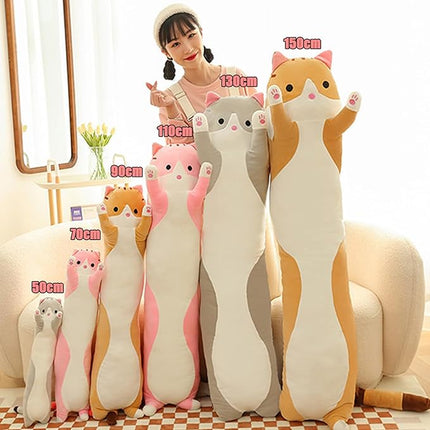 Long Cat Plush Pillow Soft Cat Hugging Pillow Stuffed Animal Pillow Cute Kitty Throw Pillow Gift for Boys Girls(50cm/19.68inch,Pink