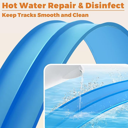 15 Ft Flexible Race Car Track, Portable Dual-Sided Race Car Track with 4 Cars & Suction Cups, Compatible with Hot Wheels & 1/64 Diecast Cars, Kids’ Car Ramp & Race Track (Blue)