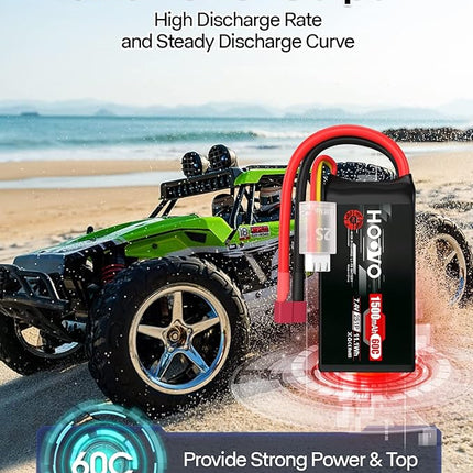 HOOVO 2S 7.4V 1500mAh 60C RC Lipo Battery Pack with T Connector for RC Boat Truck RC Helicopter Airplane Quadcopter UAV Drone FPV Racing Hobby Models(2 Packs)