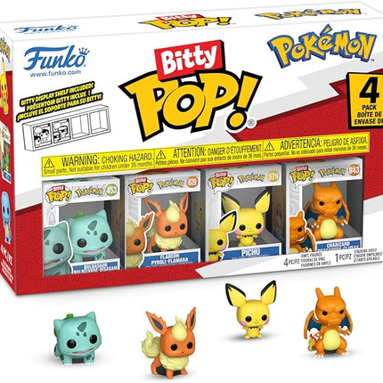Funko Pop! Bitty: Pokemon - Bulbasaur, Flareon, Pichu, and Charizard - 0.9 Inch (2.2 Cm) Collectable - Gift Idea - Stackable Display Shelf Included - Gift Idea - Party Bags Stocking