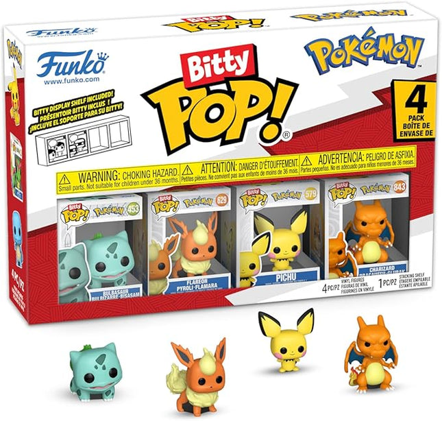 Funko Pop! Bitty: Pokemon - Bulbasaur, Flareon, Pichu, and Charizard - 0.9 Inch (2.2 Cm) Collectable - Gift Idea - Stackable Display Shelf Included - Gift Idea - Party Bags Stocking