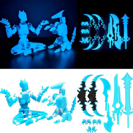 T13 Action Figures (Grow in The Dark Blue) Titan 13 Action Figures T13 3D Action Figure Set Already Assembled Dummy 13 Nova T-13 Robot 3D Printed Multi-Jointed Movable Toy (Blue White + Dog)