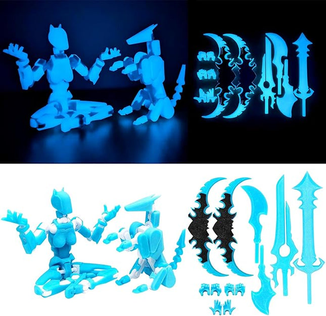 T13 Action Figures (Grow in The Dark Blue) Titan 13 Action Figures T13 3D Action Figure Set Already Assembled Dummy 13 Nova T-13 Robot 3D Printed Multi-Jointed Movable Toy (Blue White + Dog)