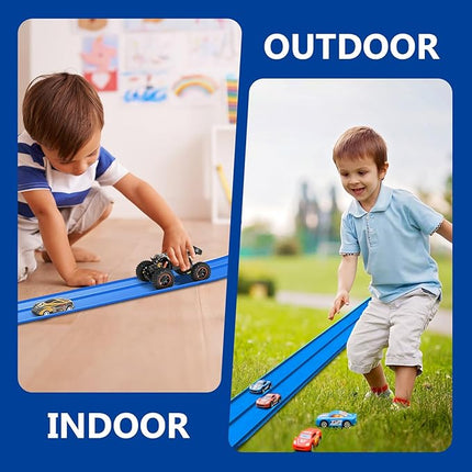 Flex Tracks 15 Ft for Kids, Flexible Race Car Ramp Track with Hot Wheels and Diecast 1/64th Cars, Double-Sided Racetrack with 2 Small Racecars, Toys Gifts for Age 3 4 5 6 7 Years Old Boys Girls Kids