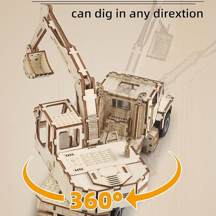 3D Wooden Puzzle for Adults, Excavator Wooden Mechanical Model Car Kits to Build, Brain Teaser Pull Back Truck Toys Birthday for Men Women (Excavator)