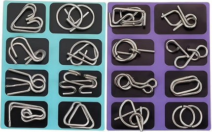Metal Brain Teaser Puzzles, Set of 32 with Pouch, Steel IQ Games Physics Mind Metal Puzzles for Adults, Basket Stocking Stuffers for Boys Girls Adults Challenge Gifts