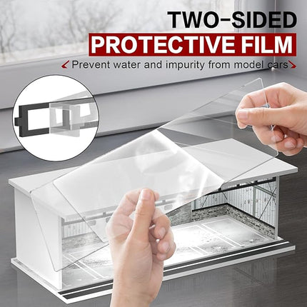 1/64 Scale Diecast Display Case for Hot Wheels Matchbox Cars, Toy Car Model Mini Garage with LED Light and Acrylic Cover, Stackable Parking Lot Diorama Storage for Collection Present