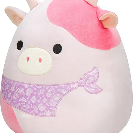 Squishmallows Original 14-Inch Reshma Light Pink Cow with Purple Bandana - Large Ultrasoft Official Jazwares Plush