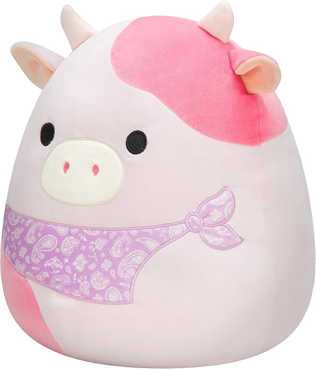 Squishmallows Original 14-Inch Reshma Light Pink Cow with Purple Bandana - Large Ultrasoft Official Jazwares Plush