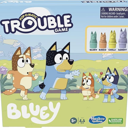Hasbro Gaming Trouble: Bluey Edition Board Game for Kids, 2-4 Players, Race Bluey, Bingo, Bandit, or Chilli to The Finish, Ages 5 and Up (Amazon Exclusive)