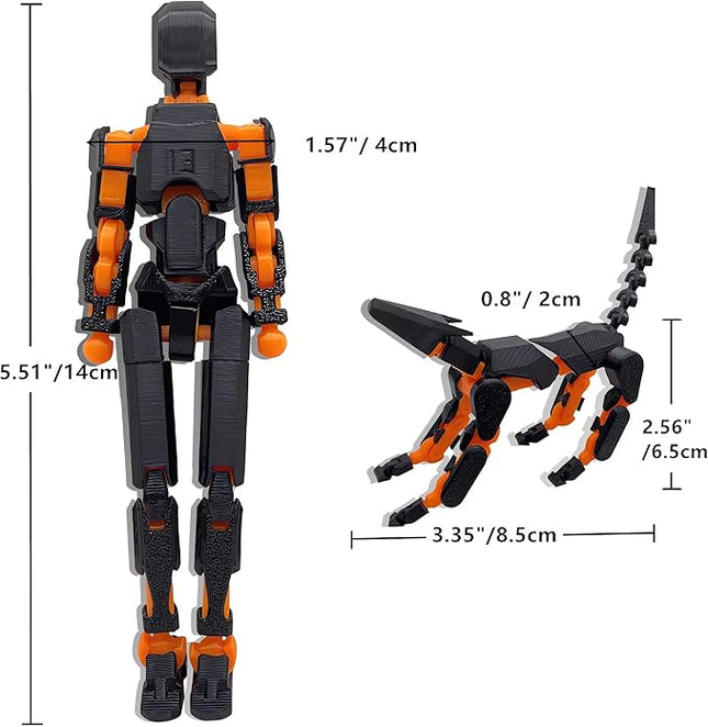 T13 Action Figures Set (Assembly Completed) Dummy 13 Titan 13 Robot Action Figure 3D Printed Robo Multi-Jointed Movable Action Figure Toy with Full Articulation (Black Orange Figure + Dog)