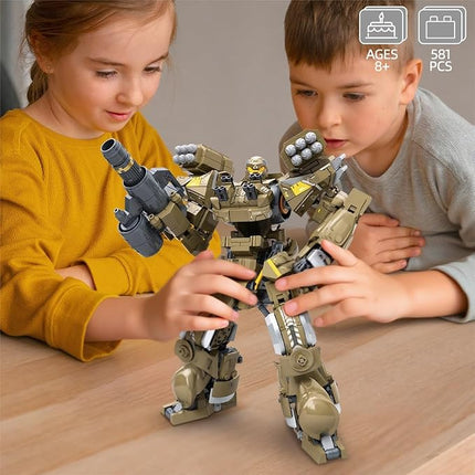 Mech Robot Transforming Building Blocks Set for Adults, Brown City Protector Mecha Model Action Figures, Cool Creative Robots STEM Toys Gift for Teens Boys, 581 Pieces