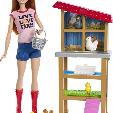 Barbie Chicken Farmer Doll, Red-Haired, and Playset with Henhouse, 3 Chickens, 2 Chicks and More, Career-Themed Toy for 3 to 7 Year Olds (Amazon Exclusive)