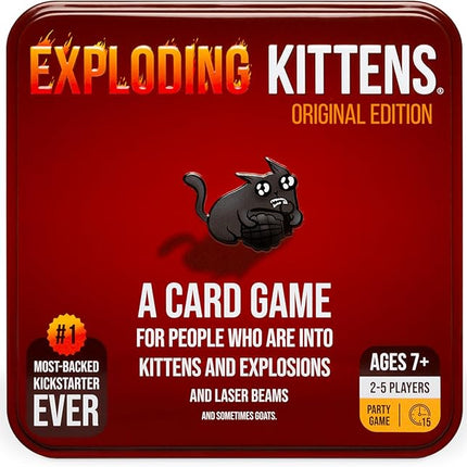 Exploding Kittens Original Edition in Collectible Tin - Fun & Hilarious Card Game for Kids and Adults, Ideal for Party Family Game Night and Party, 56 Cards Included