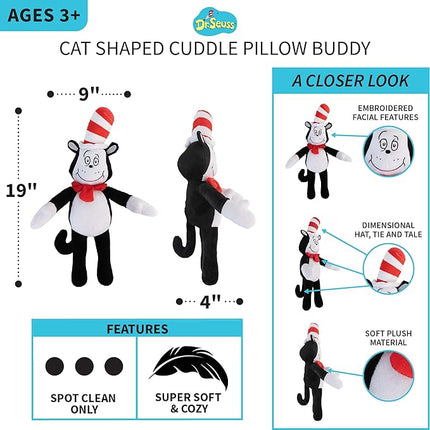 Dr Seuss Cat in The Hat Kids Bedding Super Soft Plush Cuddle Pillow Buddy, One Size, By Franco