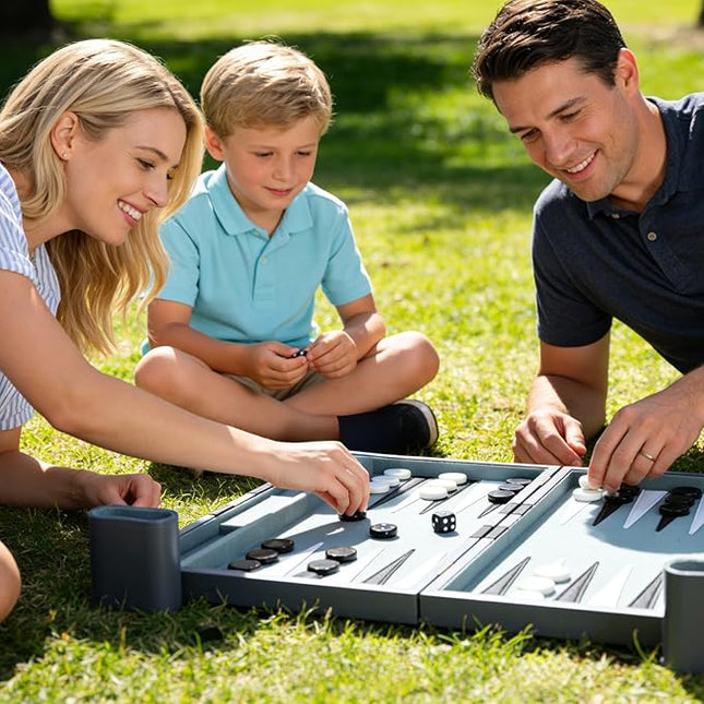 Backgammon Set - Classic Board Game with Premium Leather Case - Portable Travel Strategy Backgammon Game Set for Adults, Kids - Suitable as (11inch, Gray)