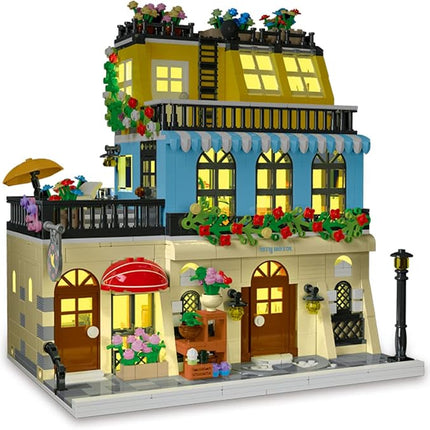 City Hotel Architecture Building Kit with Lights,3 Levels Garden Hotel Model Building Blocks Toy,for 12+Age Teen,Adult（1464 Pieces）