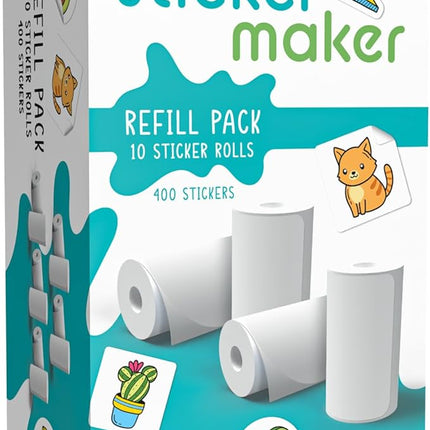 Hello Blink Sticker Maker Refill Pack – 10 Rolls: 5 Round, 5 Square – Makes 400 Custom Stickers – Compatible with Hello Blink Printer (Sold Separately) – Fun for Kids Aged 8+, DIY Craft Projects