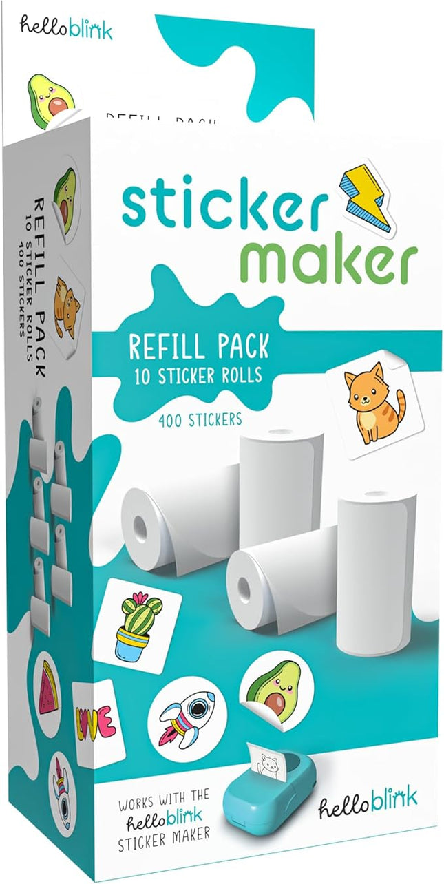 Hello Blink Sticker Maker Refill Pack – 10 Rolls: 5 Round, 5 Square – Makes 400 Custom Stickers – Compatible with Hello Blink Printer (Sold Separately) – Fun for Kids Aged 8+, DIY Craft Projects