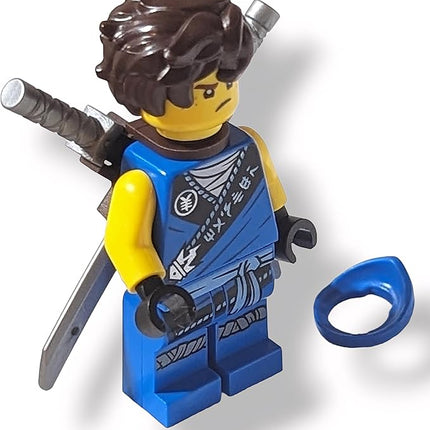 LEGO Minifigure - Legacy Jay Blue Ninja Figurine with Dual Pattern Head Neckerchief and Plastic Katanas from 71735 Ages 8+