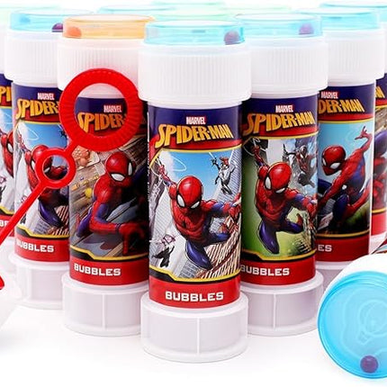 Toyland® Pack of 12 Spider-Man Bubbles with Wands, 2fl oz Solution & Novelty Maze Lid - Pocket Money & Party Bag Toys