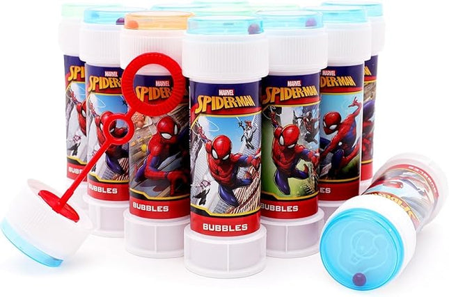 Toyland® Pack of 12 Spider-Man Bubbles with Wands, 2fl oz Solution & Novelty Maze Lid - Pocket Money & Party Bag Toys