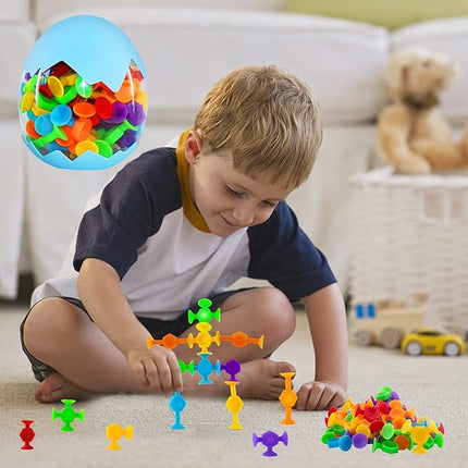 48 Pcs Bath Toys for Kids Ages 3+, Sensory Toys for Autistic Children, Travel Toys Window Toys Stem Learning Toys, Bathtub Toys with Dinosaur Eggshell Storage