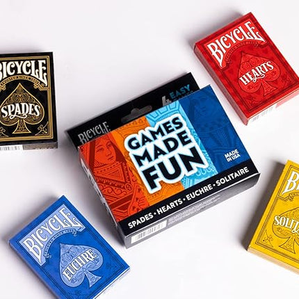 Bicycle 4 Playing Card Games in 1: Euchre, Hearts, Spades, and Solitaire (4 Card Game Pack)