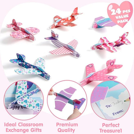 JOYIN 28 Valentine's Day Foam Airplanes for Kids, Greeting Cards with Punchline for Kids School Classroom Exchange Prizes Gift Supplies, Planes Party Favor