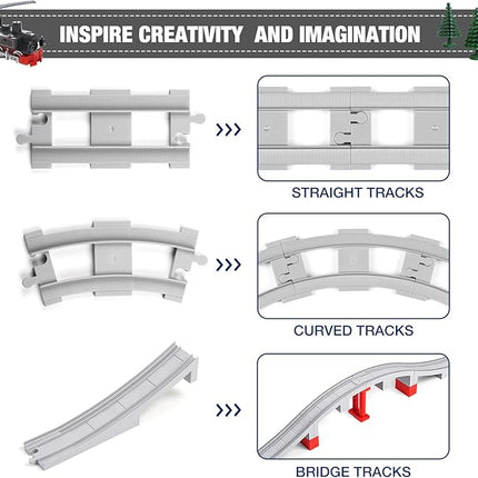 34 Pieces Train Bridge Track, Classic Railway Track with 12 Curved Tracks, 12 Straight Tracks and Bridge Tracks - Compatible with All Major Brands, Toy Track Accessory for Kid, Light Grey