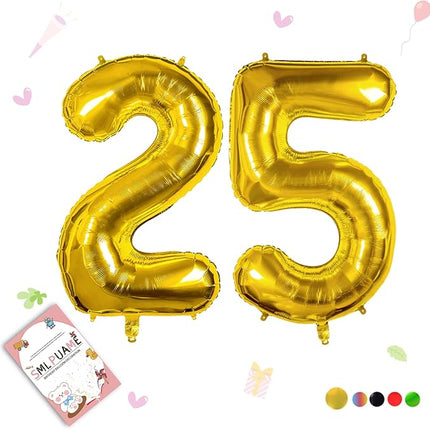 Smlpuame 40 inch Number Balloon 0-9 Gold Large Number 25 Balloons,Digital Balloons for Birthday Party Celebration Decorations Supplies, Helium Foil Number Balloons for Wedding Anniversary