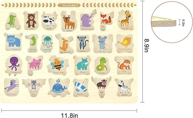 Wooden Peg Puzzle for Toddlers, Alphabet Learning Toys, Baby Puzzles Alphabet Board for Kids, Preschool Knob Puzzle for Boys Girls, Chunky ABC Shape Puzzles for 2 3 4 Year Old