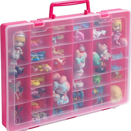 Plastic Toy-Storage Case for Mini Brands, Hot Wheels, Shopkins, L.O.L. Surprise! Dolls, and Small Plastic Toys, Collectibles Storage Organizer, Pink