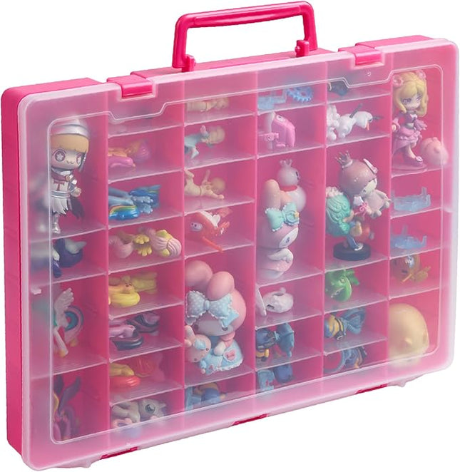 Plastic Toy-Storage Case for Mini Brands, Hot Wheels, Shopkins, L.O.L. Surprise! Dolls, and Small Plastic Toys, Collectibles Storage Organizer, Pink