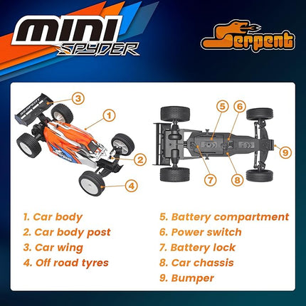 Serpent 1:24 Mini RC Car with Gyro, 1/24 Scale 2.4GHz Off-Road RC Car, All Terrain Off-Road Buggy RTR, High Performance with 2 Battery 1 USB Data Cable