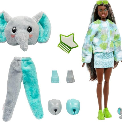 Barbie Cutie Reveal Fashion Doll, Jungle Series Elephant Plush Costume, 10 Surprises Including Mini Pet & Color Change