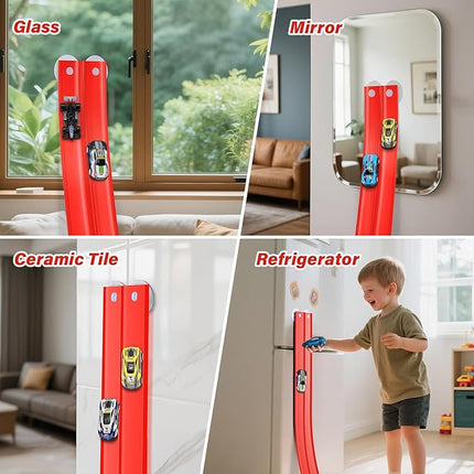 KETIEE Flex Tracks 16Ft for Kids: Flexible Race Car Ramp Track with 4 Small Racecars and 8 Suction Cups Compatible with Hot Wheels and Diecast 1/64th Cars, Rolls Up Portable Racetrack for Ages 3 & Up