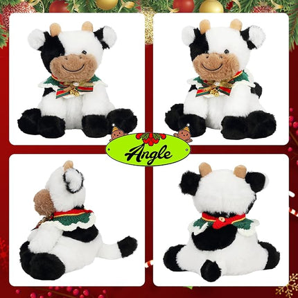 Hopearl Adorable Christmas Plush Cow Toy Floppy Dairy Cattle Soft Stuffed Animal Cute Xmas Gifts for Boys Girls Kids Toddlers, 9''